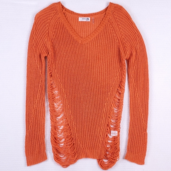 Mak B Orange Distressed Sweater 